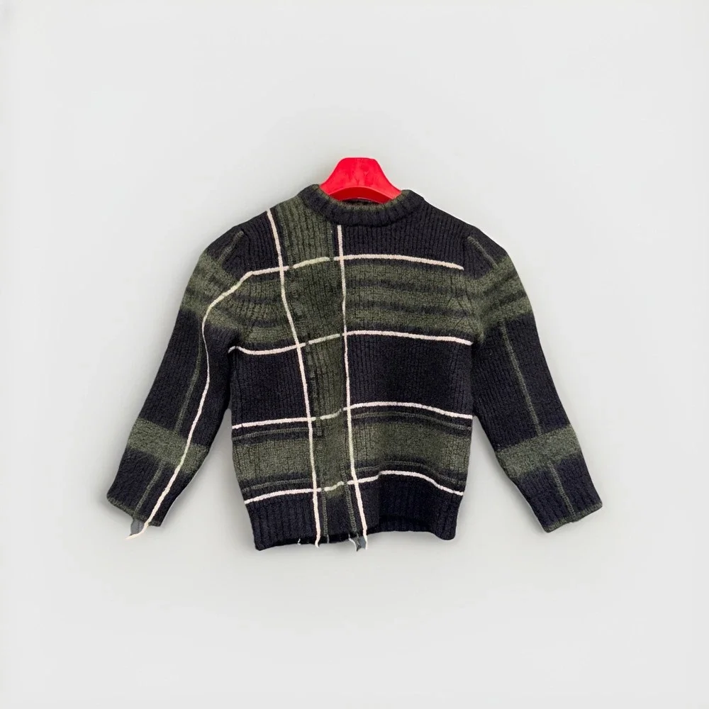 Tory Burch Green And Navy blue Plaid‎ Sweater Wool Mohair Blend Size XL Mohair